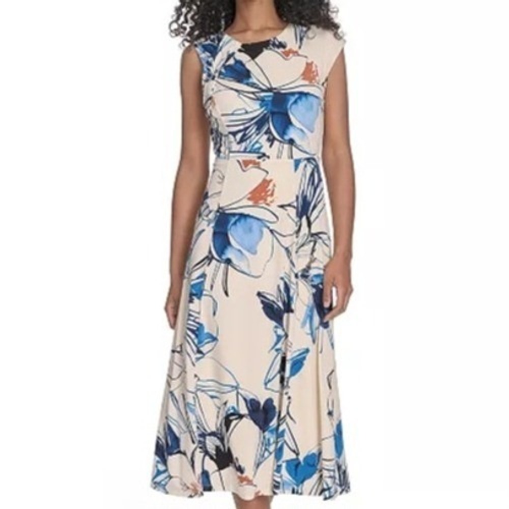 Calvin Klein Asymmetric Accent Midi Sleeveless Dress Womens Size 4 NWT